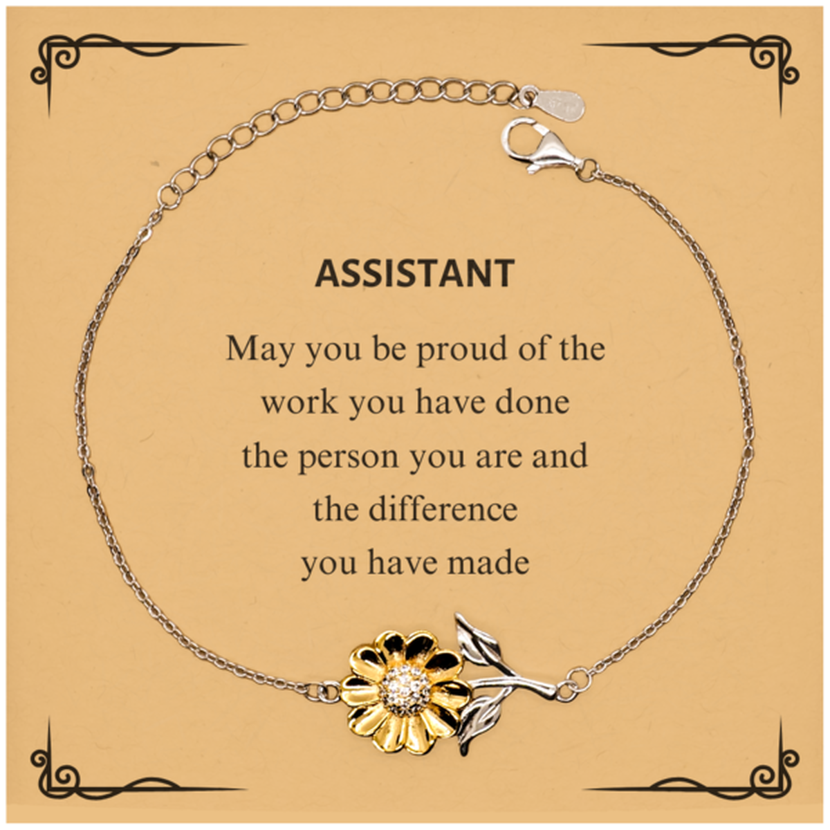 Assistant May you be proud of the work you have done, Retirement Assistant Sunflower Bracelet for Colleague Appreciation Gifts Amazing for Assistant