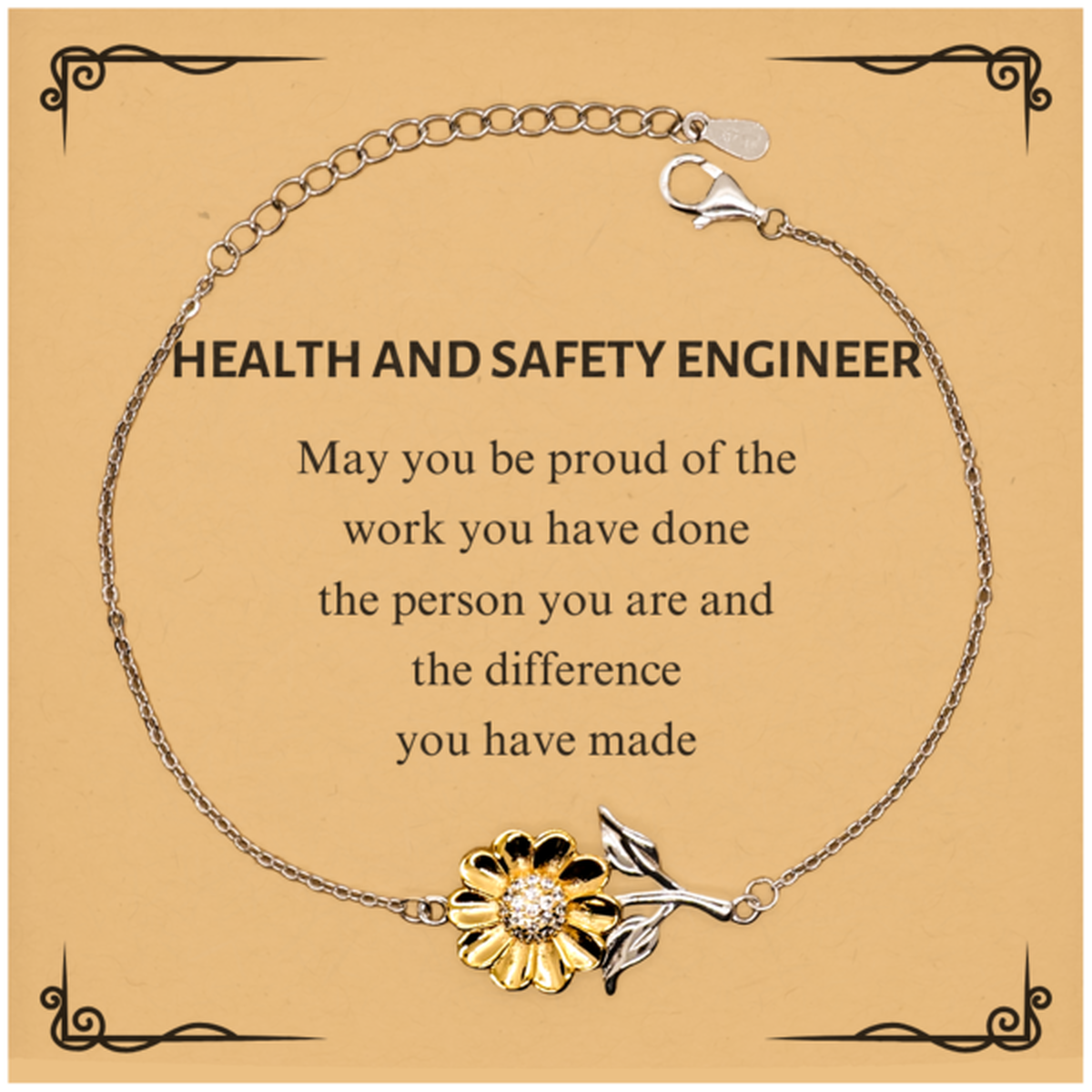 Health and Safety Engineer May you be proud of the work you have done, Retirement Health and Safety Engineer Sunflower Bracelet for Colleague Appreciation Gifts Amazing for Health and Safety Engineer