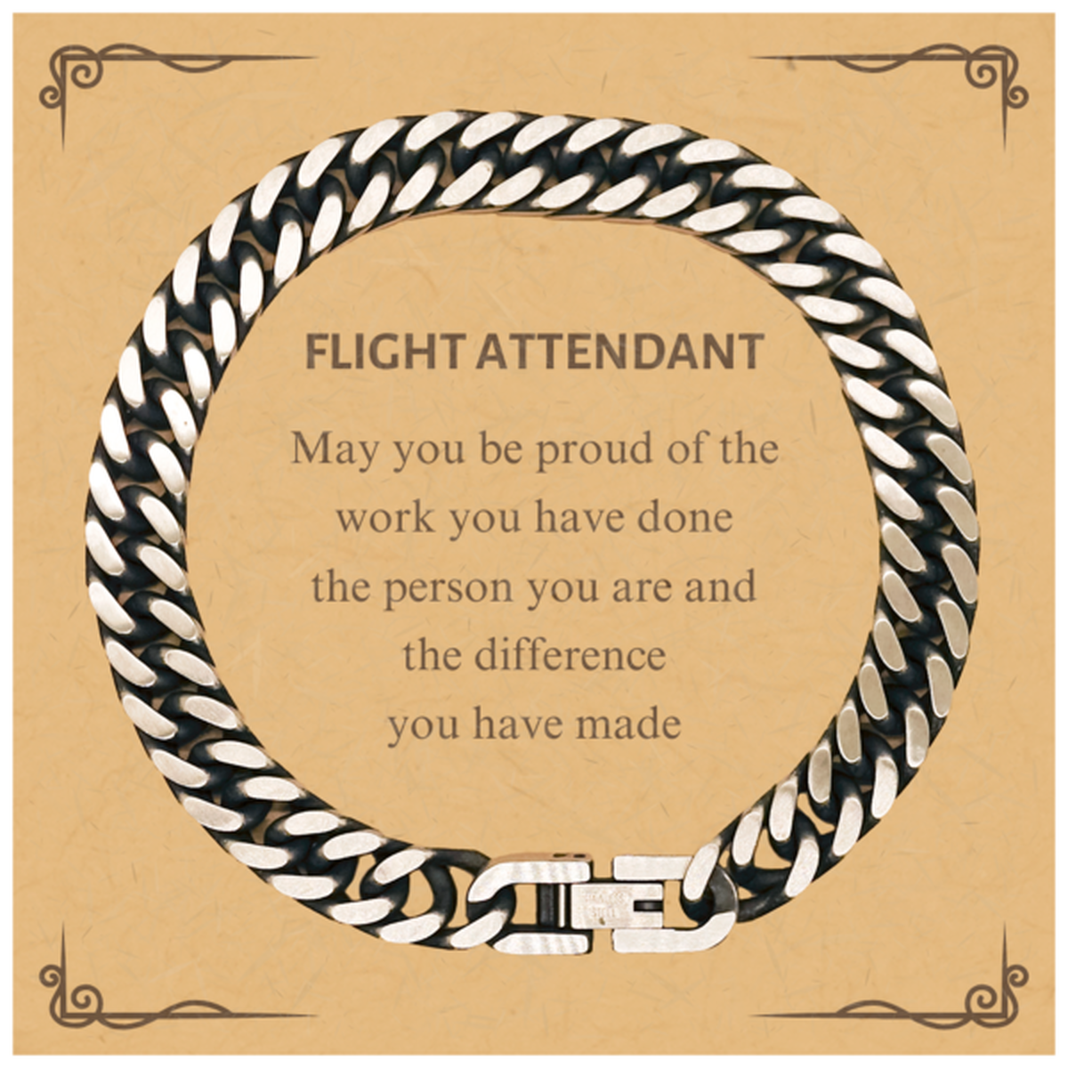 Flight Attendant May you be proud of the work you have done, Retirement Flight Attendant Cuban Link Chain Bracelet for Colleague Appreciation Gifts Amazing for Flight Attendant