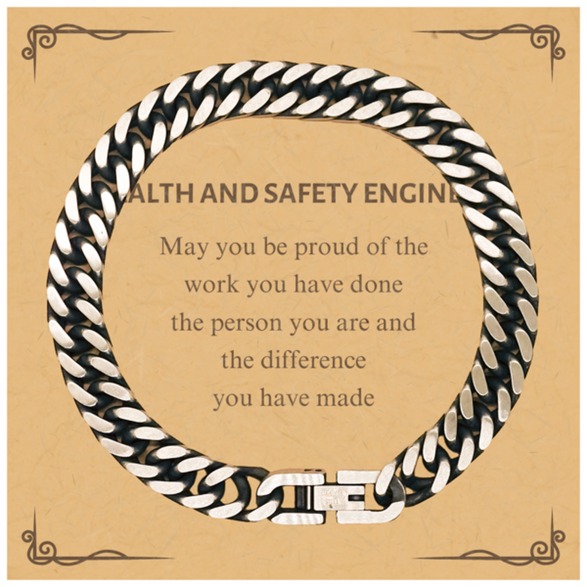 Health and Safety Engineer May you be proud of the work you have done, Retirement Health and Safety Engineer Cuban Link Chain Bracelet for Colleague Appreciation Gifts Amazing for Health and Safety Engineer