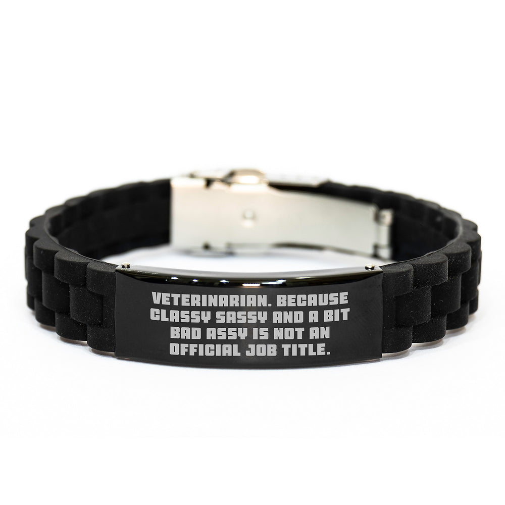 Funny Veterinarian Gifts from Friends for Graduation - Glide lock Clasp Black Stainless Steel Silicone Adjustable Women's Men's Gift - Image 1