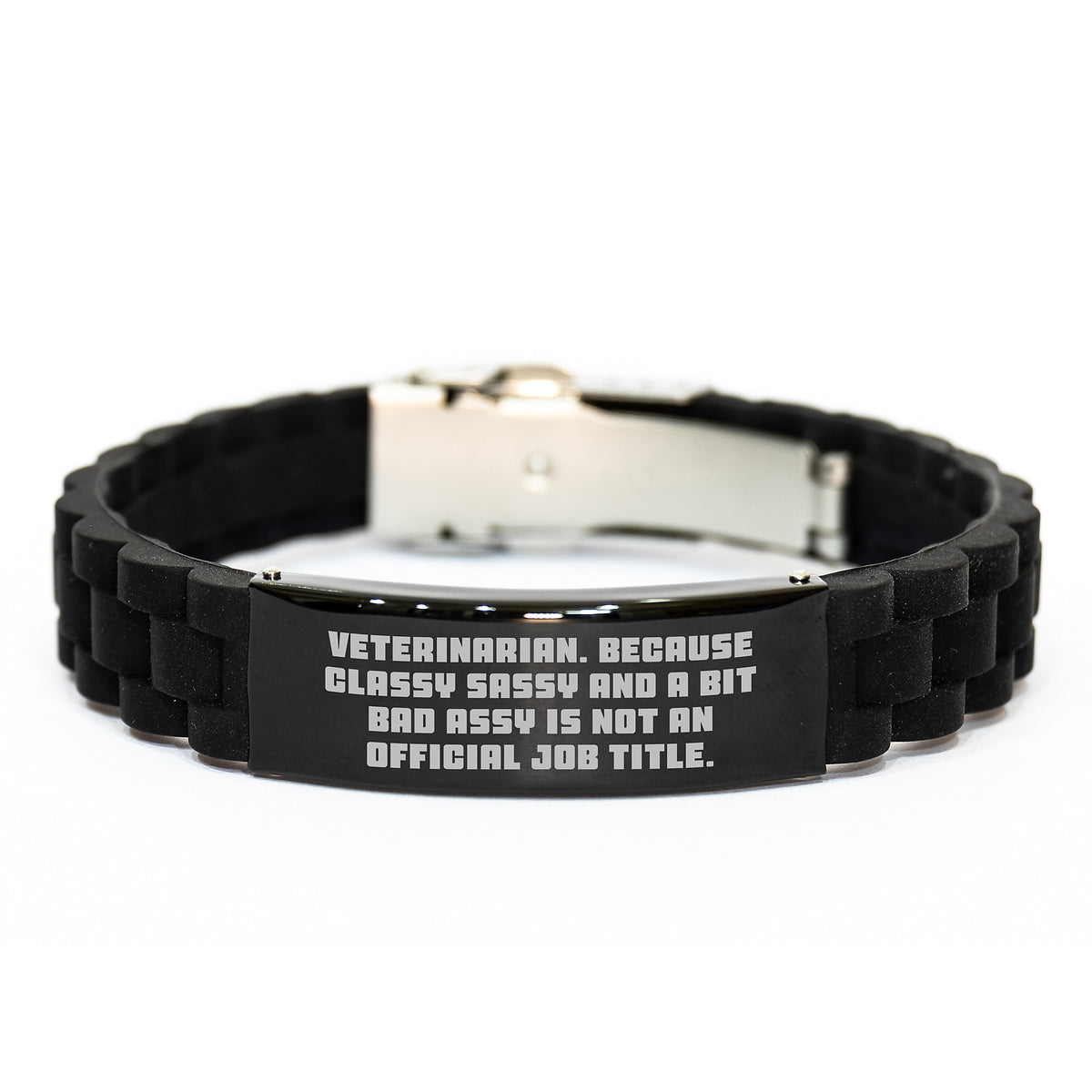 Funny Veterinarian Gifts from Friends for Graduation - Glide lock Clasp Black Stainless Steel Silicone Adjustable Women's Men's Gift - Image 1