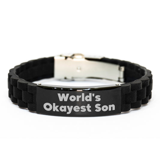 Funny Son Gifts from Mom World's Okayest Son Glide lock Clasp Bracelet Unique Mother's Day Unique Gifts - Image 1