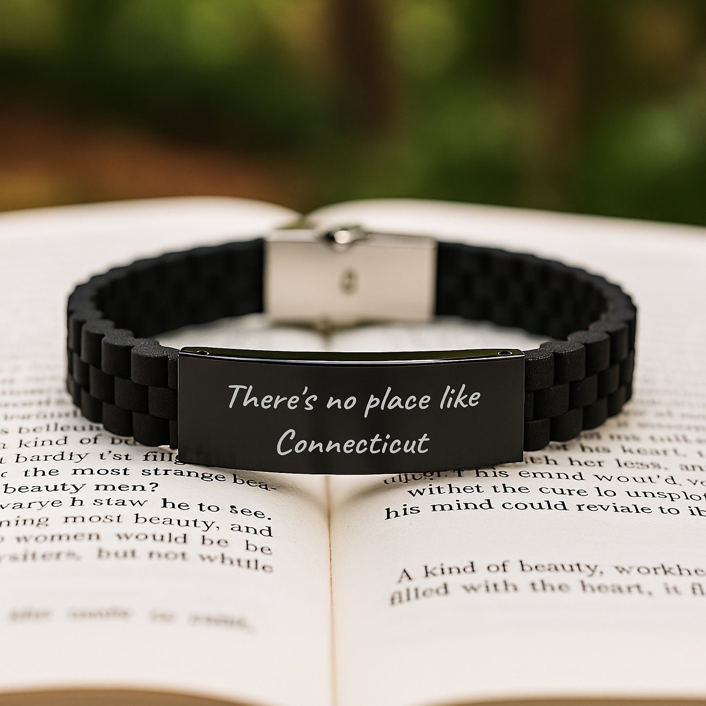 Funny Connecticut Quotes Silver Black Glide lock Clasp Bracelet Gifts from Friends to Family Birthday Unique Presents - Image 2