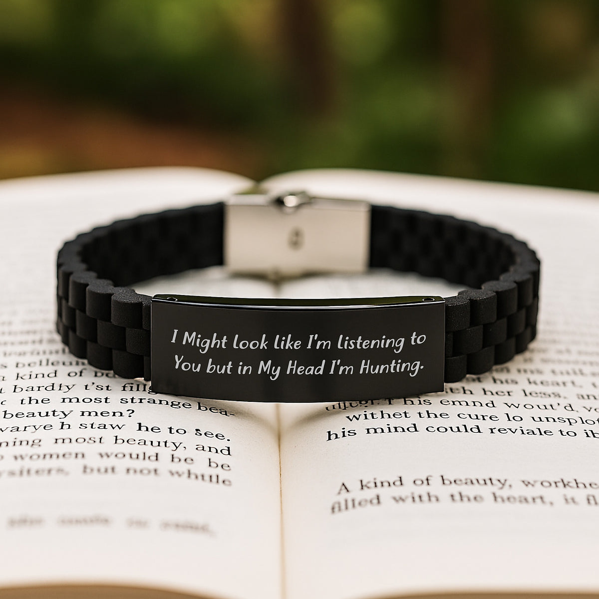 Funny Hunting Gifts from Friends for Men's Birthday - Glide lock Clasp Hunting Necklace, 'I Might Look Like I'm Listening...' - Image 1