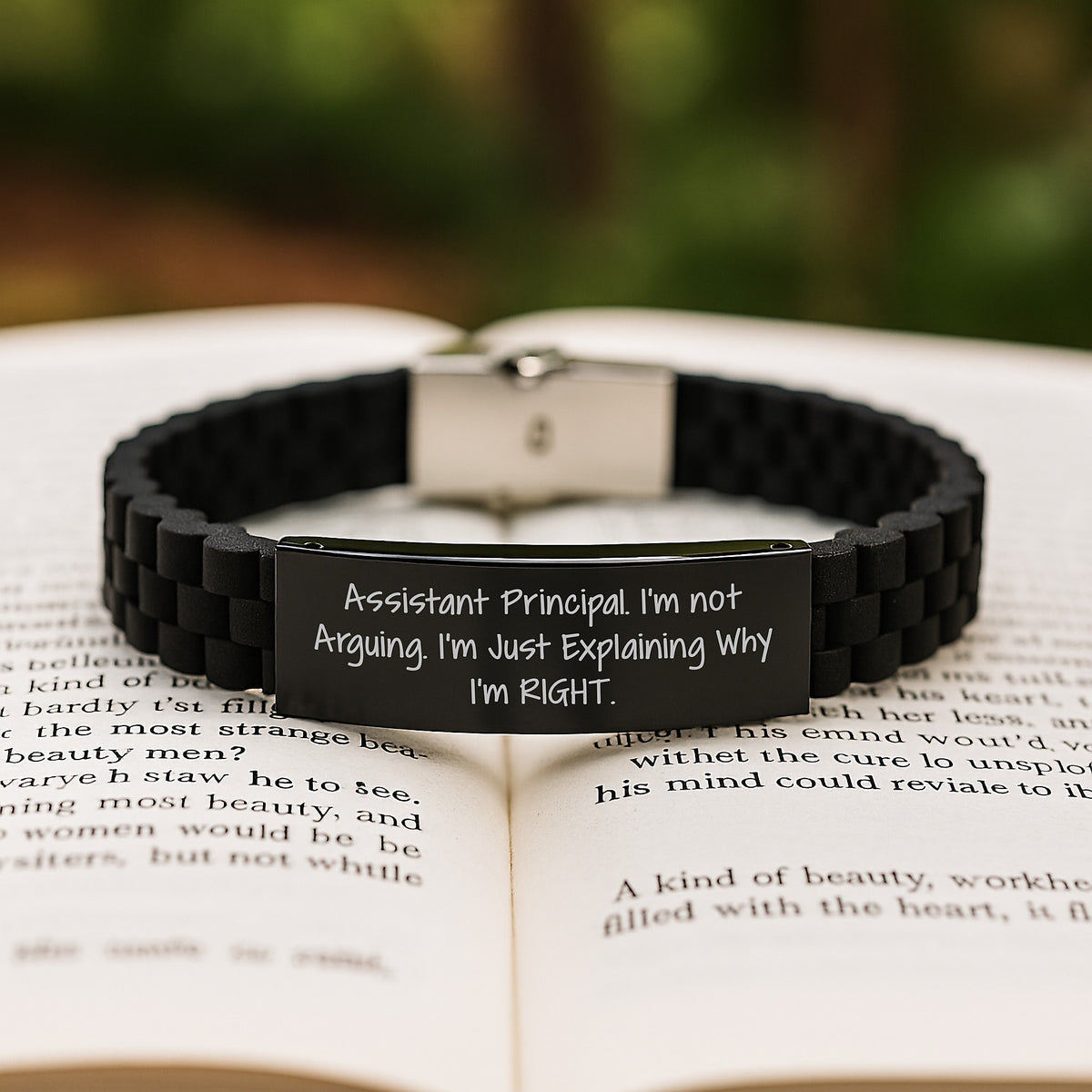 Funny Assistant Principal Gifts, Inspirational Quote Glide lock Clasp Bracelet, Gifts from Friends for Assistant Principal Graduation, Adjustable Black Stainless Steel Silicone Jewelry - Image 2