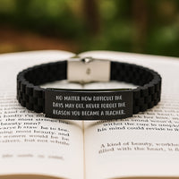 Load image into Gallery viewer, Inspirational Teacher Gifts from Friends - No Matter How Difficult, Adjustable Glide lock Clasp Black Stainless Steel Silicone Teacher Birthday Unique Gift for Men, Women, Coworkers, Family - Image 2
