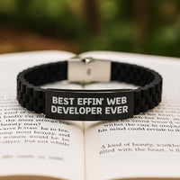 Load image into Gallery viewer, Funny Web Developer Gifts from Friends - Best Effin&#39; Web Developer Ever Glide lock Clasp Bracelet for Men, Women and Coworkers - Christmas Unique Presents - Image 2

