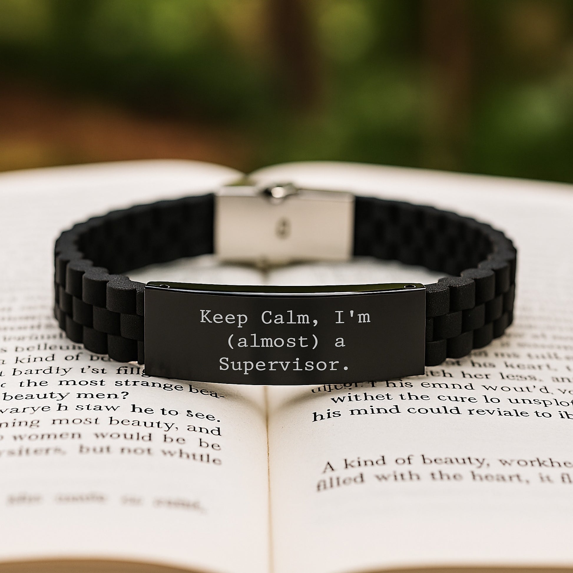 Funny Supervisor Gifts from Friends for Men - Glide lock Clasp Bracelet, Keep Calm, I'm (almost) A Supervisor. - Image 2