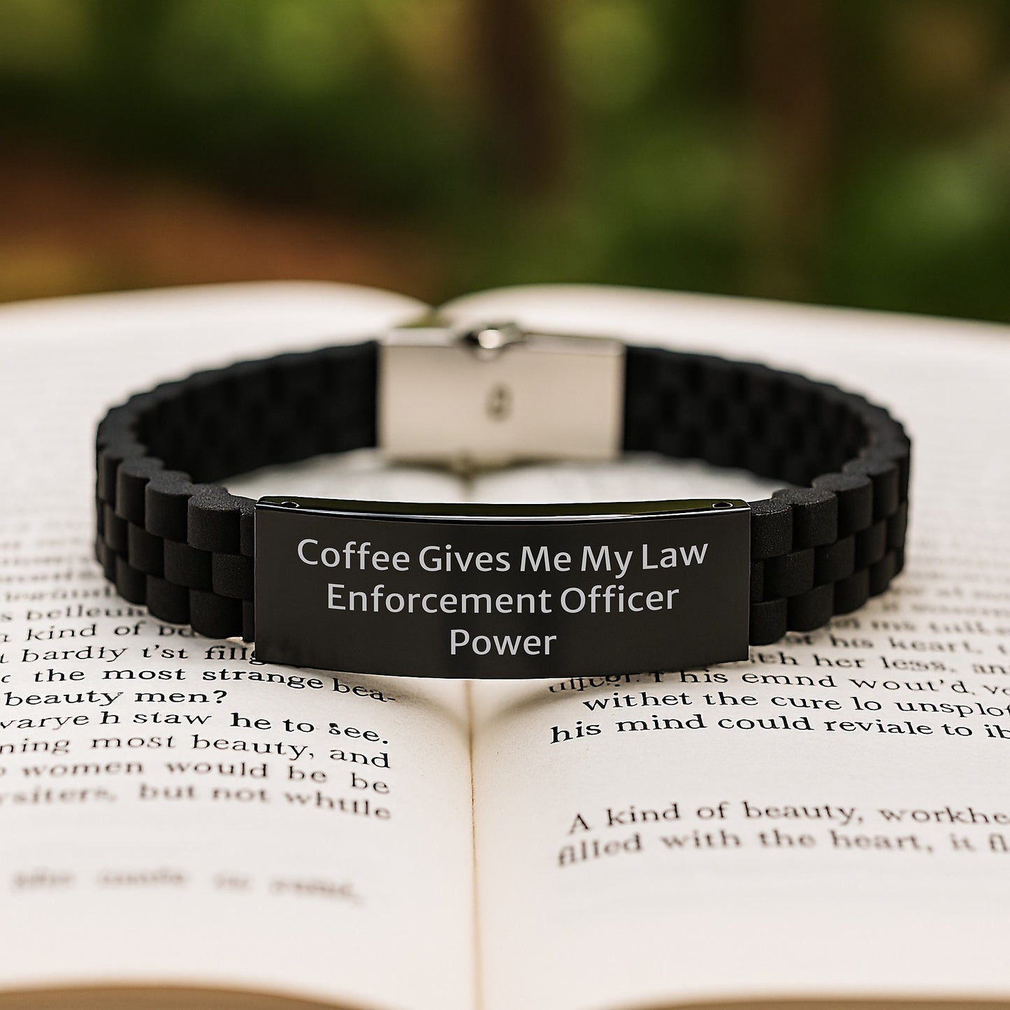 Funny Law Enforcement Officer Gifts for Men, Women, or Friends - 'Coffee Gives Me My Law Enforcement Officer Power' Glide lock Clasp Bracelet - Valentine's Unique Gifts - Image 2