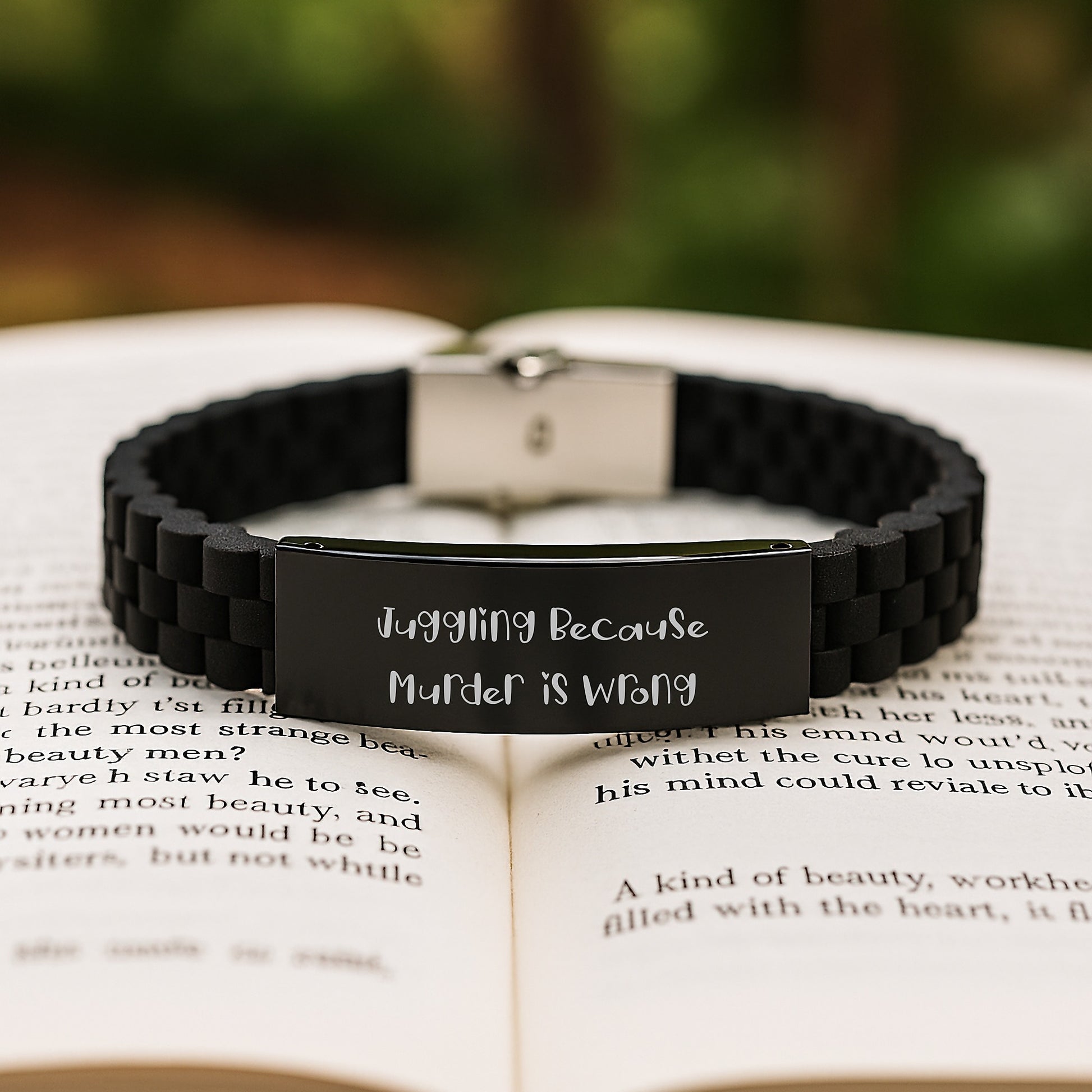 Funny Juggling Gift for Men, Juggling Because Murder Is Wrong Glide lock Clasp Bracelet, Black Stainless Steel Juggling Jewelry, Gifts from Friends, Perfect Graduation Unique Gifts - Image 2