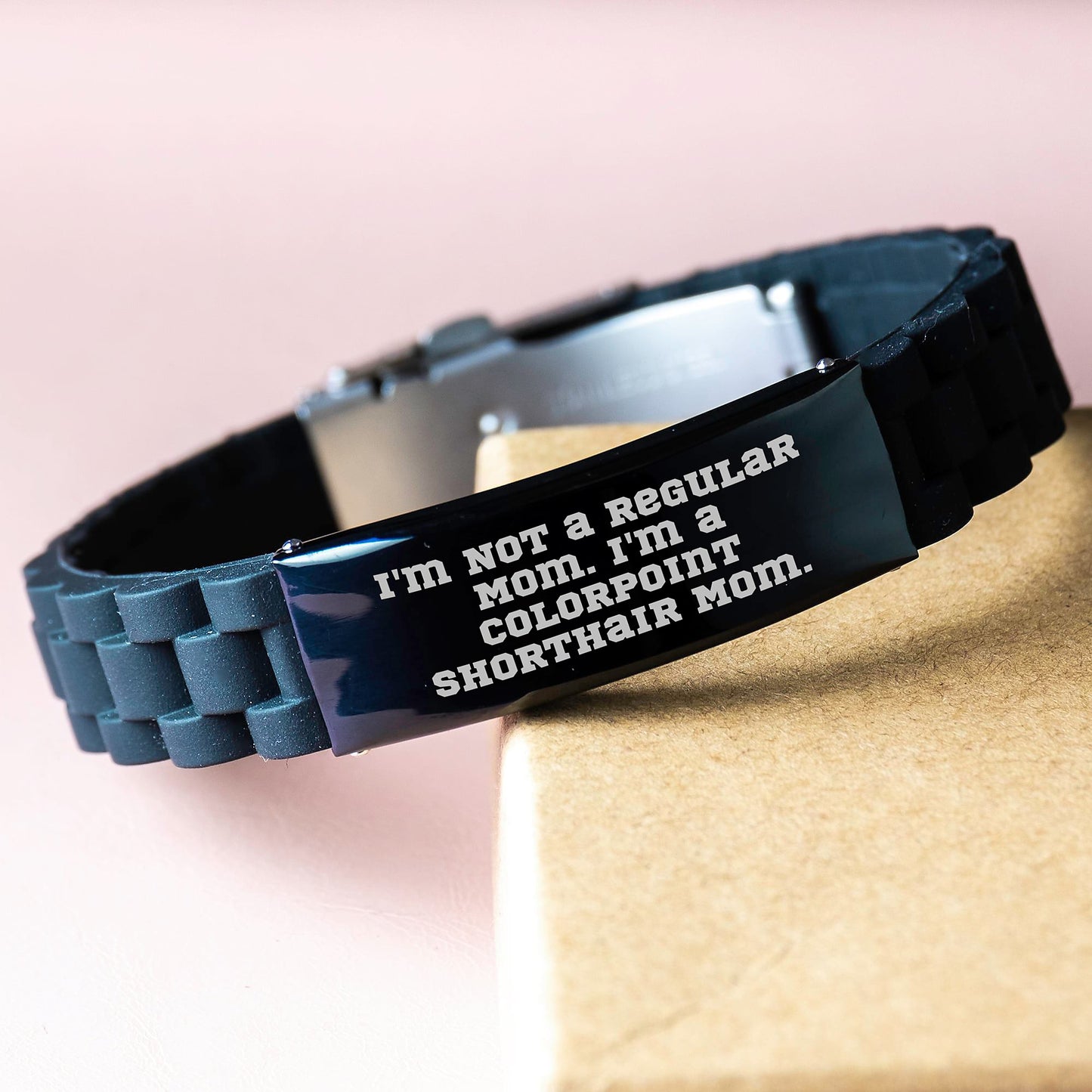 Funny Colorpoint Shorthair Cat Mom Graduation Unique Gifts - Glide lock Clasp Bracelet, Adjustable, Silver Black Stainless Steel Silicone, Gifts from Mom to Colorpoint Shorthair Cat Lover - Image 3