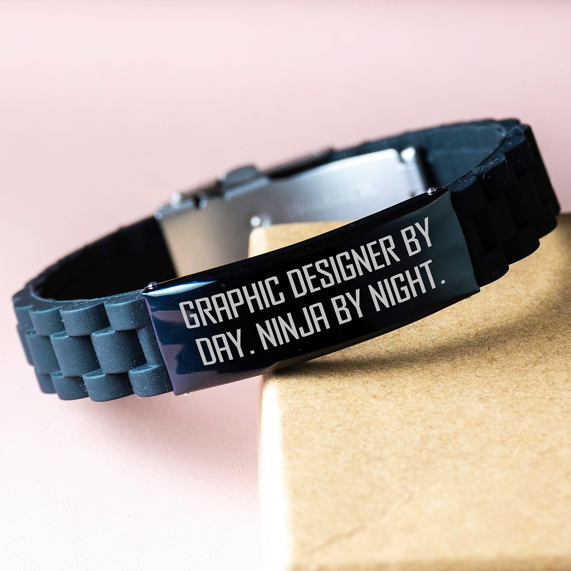 Graphic Designer Gifts for Valentine's - Funny Quote Glide lock Clasp Bracelet, Gifts from Friends to Graphic Designer, Adjustable Silver Black Stainless Steel - Image 3