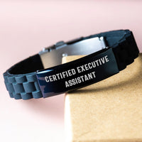 Load image into Gallery viewer, Funny Quote Certified Executive Assistant Gifts from Friends for Graduation Unique Executive Assistant Glide lock Clasp Bracelet - Image 3
