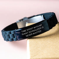 Load image into Gallery viewer, Funny Giant Schnauzer Dog Gifts from Friends for Him - Time Spent With My Giant Schnauzer Is Never Wasted, Birthday Unique Gifts for Giant Schnauzer Dog Lovers, Glide lock Clasp Bracelet - Image 3

