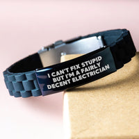 Load image into Gallery viewer, Funny Electrician Gifts for Men - I Can't Fix Stupid But I'm A Fairly Decent Electrician Glide lock Clasp Bracelet, Birthday Unique Presents from Friends to Coworkers - Image 3
