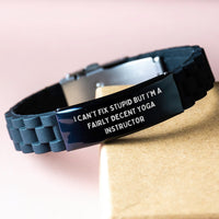 Load image into Gallery viewer, Funny Yoga Instructor Gifts, Glide lock Clasp Bracelet, Gifts from Friends for Yoga Instructor Birthday, Inspired by &#39;I Can&#39;t Fix Stupid&#39; Quote, Adjustable and Rust-Resistant - Image 3
