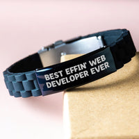 Load image into Gallery viewer, Funny Web Developer Gifts from Friends - Best Effin&#39; Web Developer Ever Glide lock Clasp Bracelet for Men, Women and Coworkers - Christmas Unique Presents - Image 3
