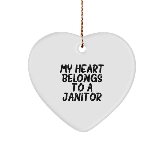 Funny Janitor Gifts for Men, My Heart Belongs To A Janitor Heart Ornament, Christmas Unique Gifts from Husband - Image 1