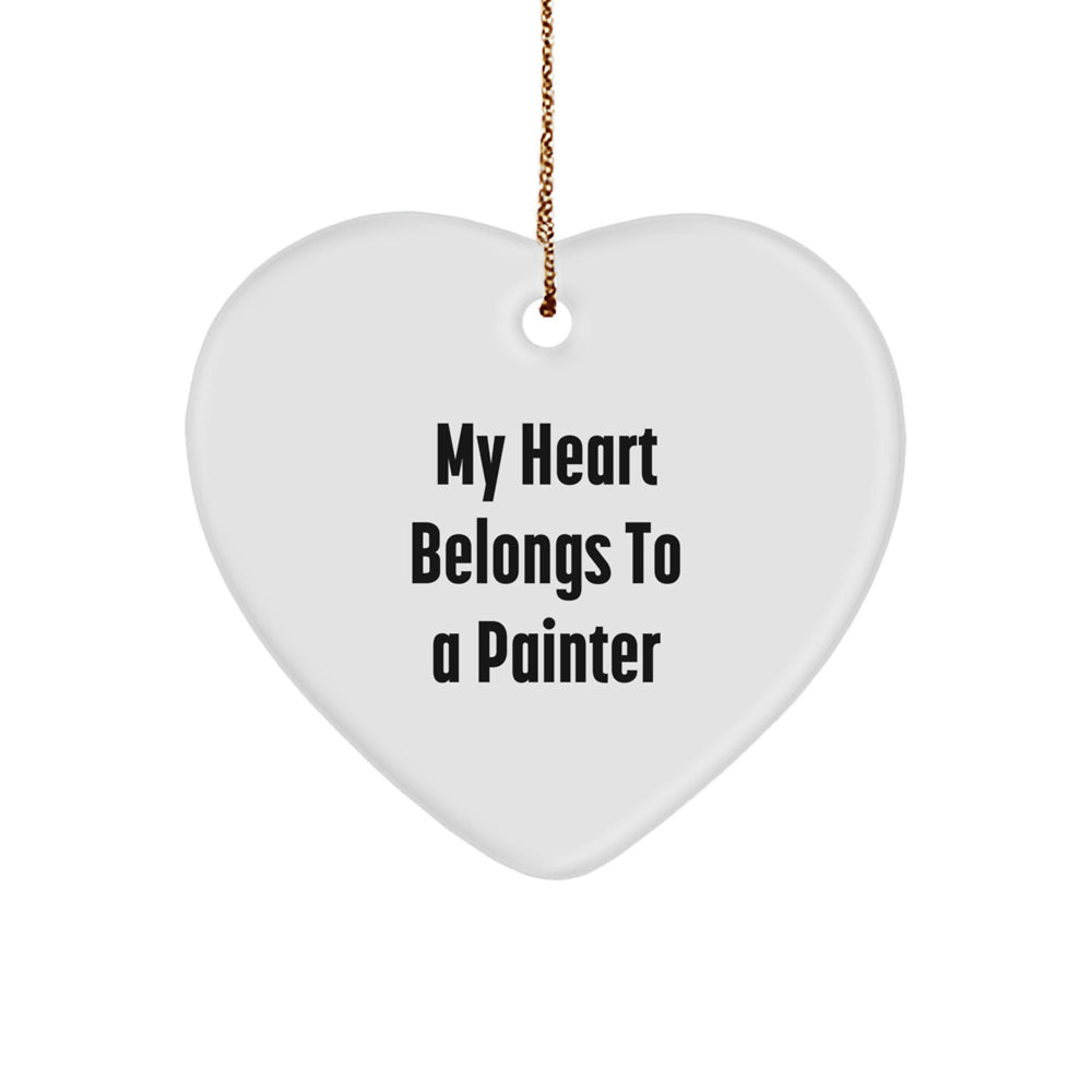 Funny Painter Gifts from Friends - 'My Heart Belongs To A Painter' Heart Ornament for Christmas - Image 1