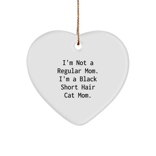 Funny Black Short Hair Cat Mom Heart Ornament Gifts from Friends, Family, or Men for Christmas Unique - Image 1
