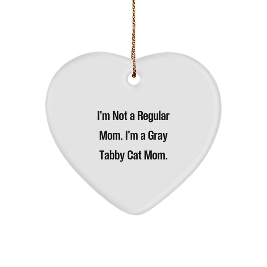 Gray Tabby Cat Mom Heart Ornament Funny Gift for Cat Lover Mom Christmas Unique Gifts from Friends - Image 1
