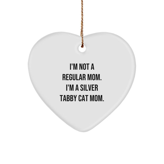 Funny Silver Tabby Cat Mom Heart Ornament, Gifts from Mom to Silver Tabby Cat Lover, Christmas Unique Gifts - Image 1