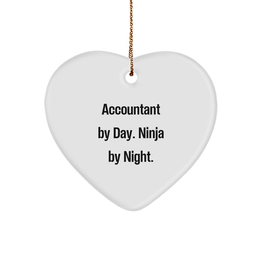 Funny Accountant Heart Ornament Gifts from Friends and Family, Christmas Unique Gifts, Accountant By Day Ninja By Night Heart Shaped Decoration - Image 1