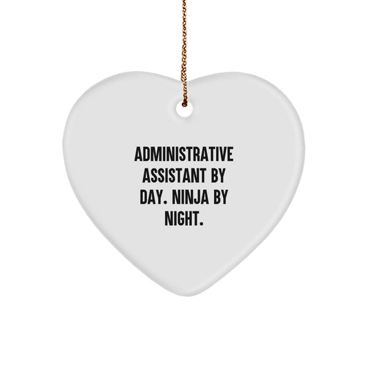 Funny Administrative Assistant Christmas Unique Gifts from Friends, Heart Ornament with 'Administrative Assistant By Day. Ninja By Night.' Quote, Perfect for Coworkers - Image 1