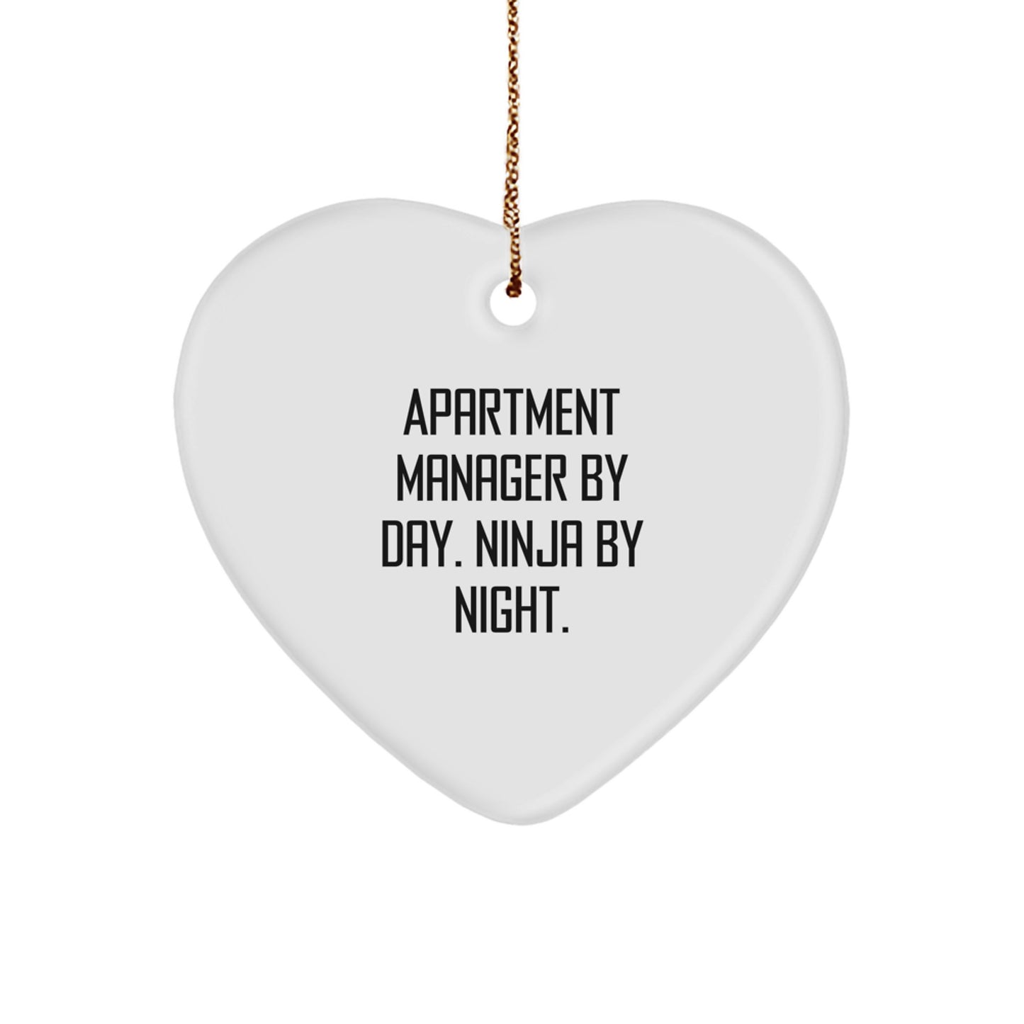 Unique Gifts from Friends for Apartment Manager By Day. Ninja By Night. Christmas Heart Ornament - Image 1