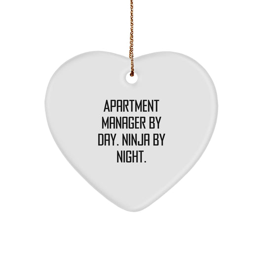 Unique Gifts from Friends for Apartment Manager By Day. Ninja By Night. Christmas Heart Ornament - Image 1