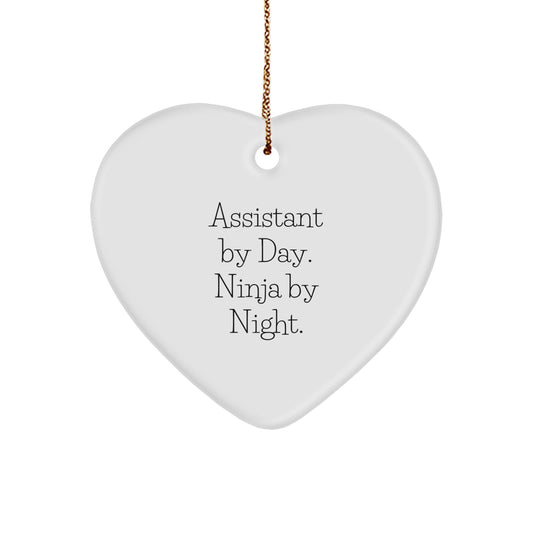 Funny Assistant Gifts from Men for Assistant - Heart Ornament, Assistant By Day Ninja By Night Quote, Christmas Unique Gifts for Office Assistant - Image 1