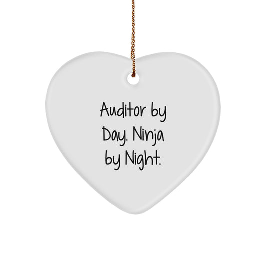 Auditor Heart Ornament Gifts from Friends, Funny Quote by Day, Ninja by Night, Heart Shaped Ornament for Auditor, Christmas Unique Gifts - Image 1