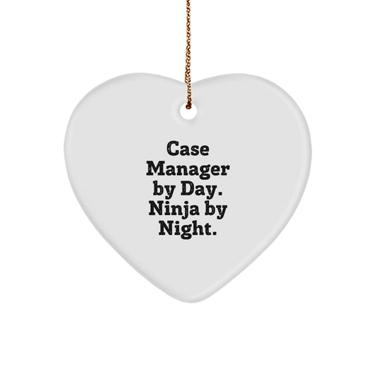 Funny Case Manager Gifts from Friends, Case Manager Heart Ornament By Day. Ninja By Night., Christmas Unique Gifts for Case Manager - Image 1