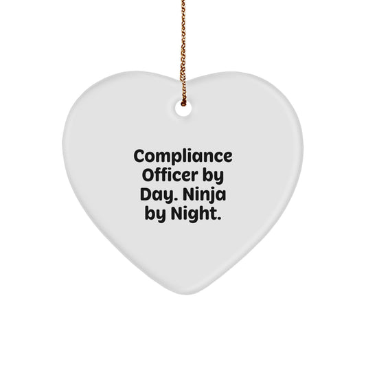 Compliance Officer Heart Ornament Gifts from Friends for Compliance Officer By Day Ninja By Night Christmas Unique Gifts - Image 1
