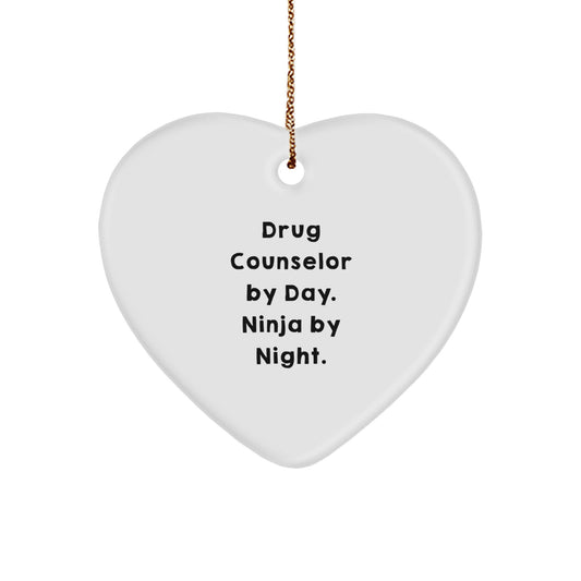 Funny Drug Counselor Heart Ornament Gifts from Friends, Coworkers, Family - 'Drug Counselor By Day, Ninja By Night' Unique Christmas Unique Gifts for Drug Counselors - Image 1