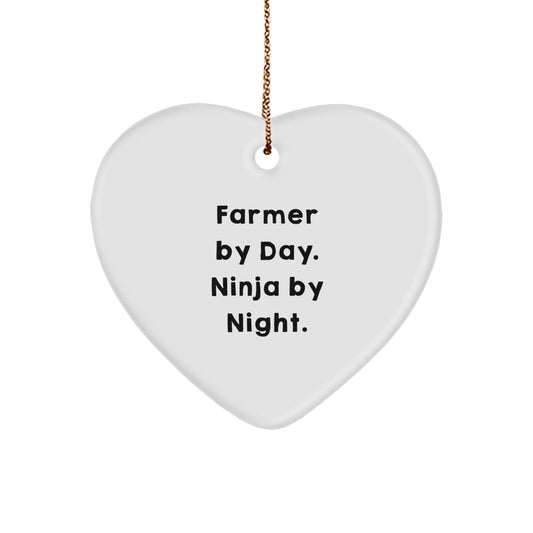 Farmer Gifts from Friends, Inspirational Heart Ornament for Farmer By Day Ninja By Night, Christmas Unique Gifts - Image 1