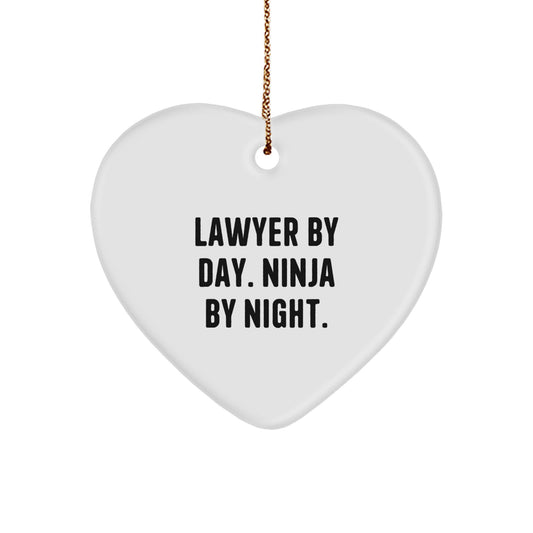Funny Lawyer Gifts from Men, Lawyer By Day. Ninja By Night. Heart Ornament for Christmas Unique Gifts - Image 1