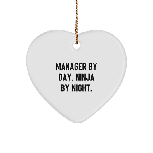 Manager Gifts from Friends, Manager By Day Ninja By Night Heart Ornament, Funny Christmas Unique Gifts for Men - Image 1