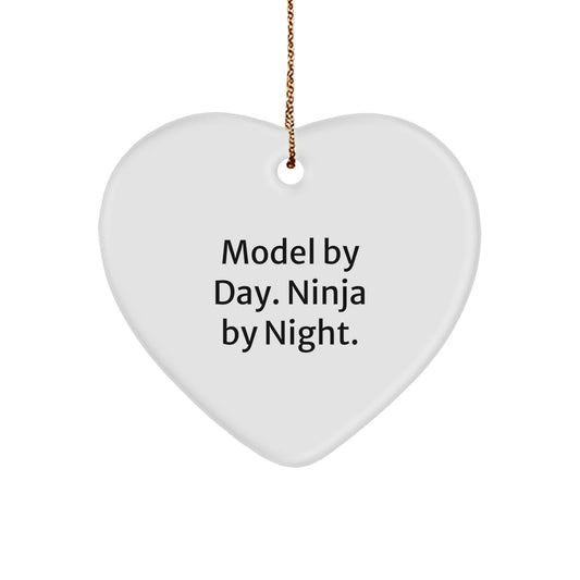 Model Gifts for Men, 'Model By Day. Ninja By Night.' Funny Christmas Heart Ornament, Gifts from Friends to Family - Image 1