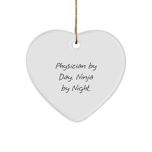 Funny Physician Gifts for Men | Christmas Unique Gifts from Friends for Physician By Day Ninja By Night Heart Ornament - Image 1