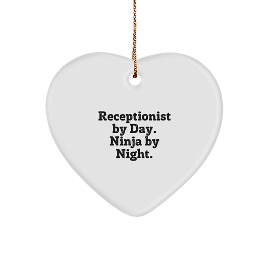 Funny Receptionist Heart Ornament Gifts from Friends and Coworkers, Gifts for Receptionist Men and Women, Receptionist By Day Ninja By Night Christmas Unique Gifts - Image 1