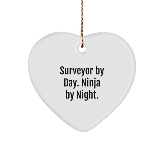 Funny Surveyor Gifts from Friends for Surveyor By Day, Ninja By Night. Christmas Unique Heart Ornaments - Image 1