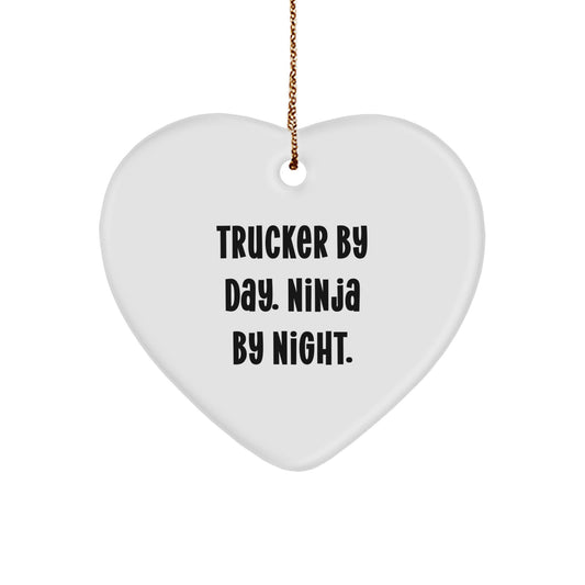 Funny Trucker Gifts for Men, Trucker Heart Ornament, Trucker By Day. Ninja By Night. Christmas Unique Gifts from Family, Friends to Trucker - Image 1