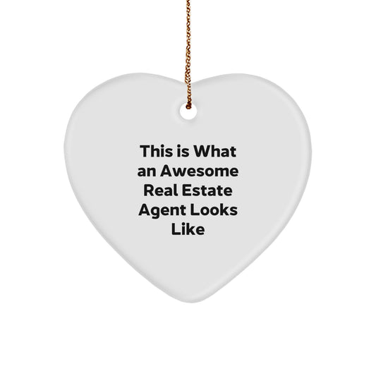 Funny Real Estate Agent Heart Ornament Gifts from Friends, Christmas Unique Ornaments for Real Estate Agent, Awesome Agent Looks Like, White Heart Shaped Decor - Image 1