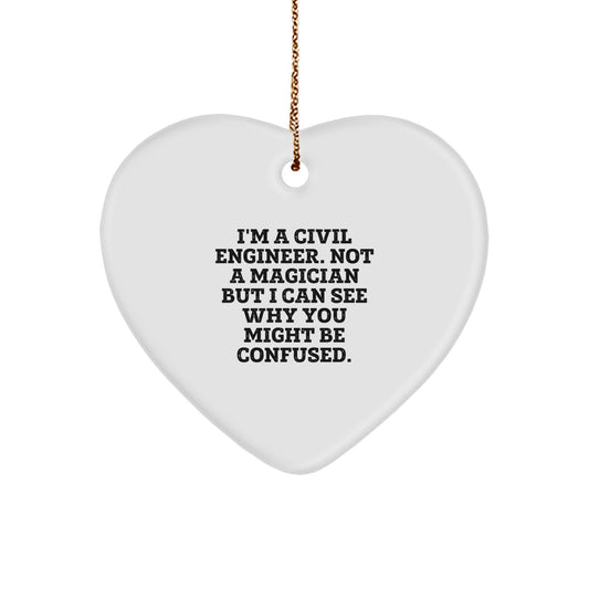 Civil Engineer Keepsake White Heart Christmas Ornament for Him Gift - Image 1