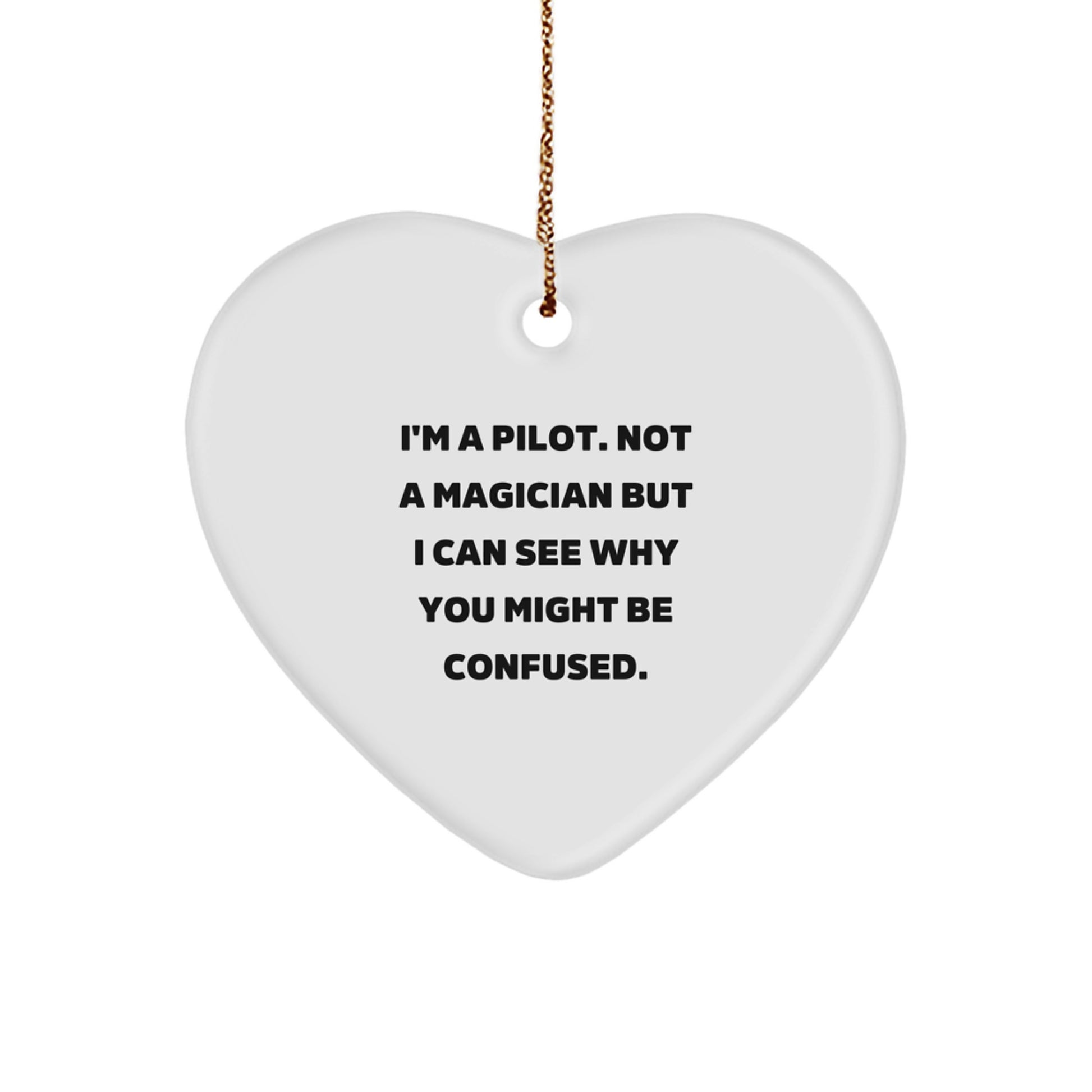 Christmas Unique Gift Pilot Heart Ornament for Her Present with Gold Cord - Image 1
