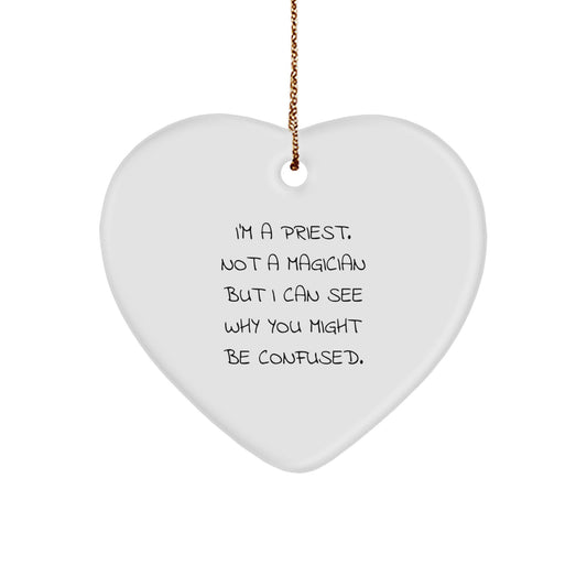 Priest Keepsake Christmas Ornament for Him Gift Heart Shaped White - Image 1