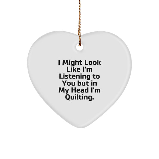 Quilting Enthusiasts Gifts for Quilting Lovers with Funny Heart Ornament, Inspirational Quilting Quote, White Heart Shaped Decorations for Christmas Unique Gifts from Friends and Family - Image 1