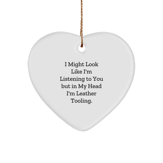 Christmas Unique Gift Leather Tooling Heart Ornament for Her Present - Image 1